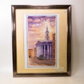 Sid KIRKHAM (Local artist) Likely London landmark scene. Watercolour on paper. Behind glass in