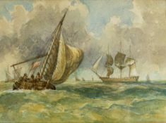 Thomas Sewell ROBINS, (1810/14-1880) watercolour, coastal scene of ships in rough seas, in gilt