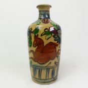 Qajar Dynasty Persian bottle/bottle vase, decorated with flowers and a stylised horse, height 21.