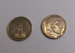 German 5 Marks x 2 1934 & 1938, combined 27.7g.