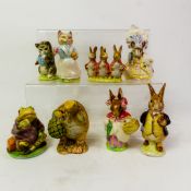 Beatrix Potter Beswick Character Figures to include:- Lady Mouse, Mr Jeremy Fisher, Mrs Rabbit, Miss