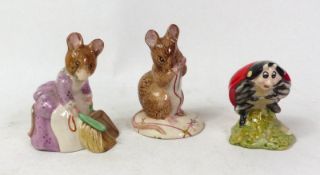 Three Royal Albert Beatrix Potter figures, Hunca Munca Sweeping, No More Twist and Mother