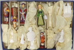 A hand-painted (some unpainted) composition/plaster figural chess set comprising all 32 pieces in