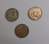 German 2 Marks, 1937 x 2, 1939, combined 23.9g (3).