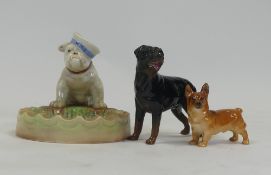 Beswick Dogs to include:- Gloss Rottweiler, Corgi together with a Beswick HMS Bulldog Ashtray(3)