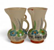 Wadeheath Art Deco hand-painted jugs/pitcher with floral decoration. (2)