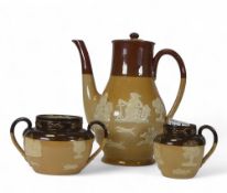 Doulton Lambeth Salt Glazed Stoneware Coffee Set early 20th century. Relief design depicting