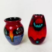 Poole Pottery Vases x 2, decorated in vibrant glazes, height of tallest 11cm (2).