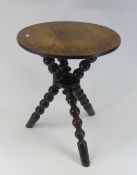 Victorian bobbin turned oak tripod table. (H: 51cm)