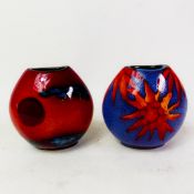 Poole Pottery Purse Vases x 2, decorated in vibrant glazes, height 9.5cm (2).