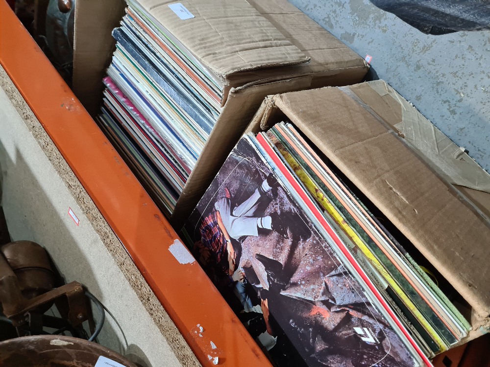 Three boxes of vinyl LP records, mixed genres