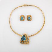 Haroldo Burle Marx, Collier und Ohrclips mit blauen Topasen, 1970er Jahre