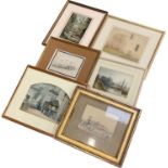 Group of six framed watercolours and pencil works