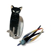 Two Lea Stein brooches - cat and bird