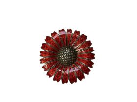Danish silver and red enamel daisy brooch, makers mark CR
