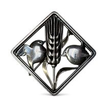 Georg Jensen Danish sterling silver brooch, the square plaque with a diagonal wheat sheaf and two bi