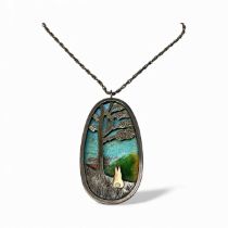 Anthony Paton Hawksley (1921-1991), contemporary silver and enamel oval pendant, with pierced silver