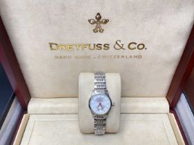 Dreyfuss & Co ladies' stainless steel wristwatch, boxed as new with bag