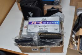 A BOX OF LOCKSMITH'S TOOLS to include two HUK multifunctional inverters, a SouthOrd practice