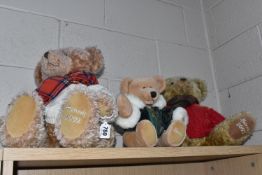 THREE HARRODS ANNIVERSARY CHRISTMAS BEARS, comprising 2002 bear wearing a red tartan scarf, 2005