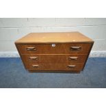 A MID CENTURY TEAK G PLAN CHEST OF THREE DRAWERS, width 82cm x depth 47cm x height 54cm, condition