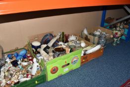 FOUR BOXES AND LOOSE DECORATIVE CERAMICS AND GLASS ETC, to include Wedgwood green jasper wares,