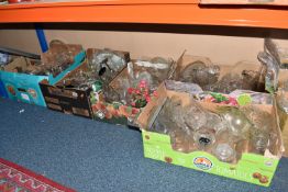 FIVE BOXES OF MISCELLANEOUS GLASSWARE, to include glass fruit bowls, vases, pedestal cake stand,