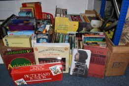 SIX BOXES AND LOOSE MISCELLANEOUS ITEMS comprising two boxes of vintage games to include a