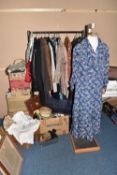 FIVE BOXES AND LOOSE ASSORTED VINTAGE CLOTHING AND ACCESSORIES, men's and ladies' comprising a