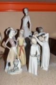 A GROUP OF LLADRO FIGURES, comprising figurine 'Cocktail Party' 6655 height 42cm, 'Coy' girl with