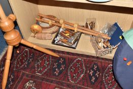 A COLLECTION OF APPROXIMATELY ONE-HUNDRED AND FIFTY LACE BOBBINS AND SPINNING EQUIPMENT comprising a