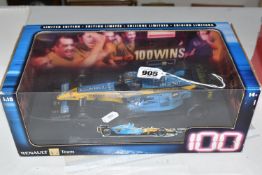 A BOXED MATTEL HOTWHEELS RACING 1/18 SCALE LIMITED EDITION RENAULT R25 F1 CAR, ALONSO, RENAULT 100TH
