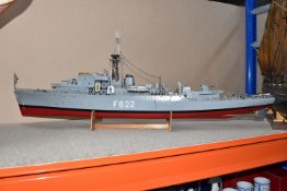 A MODEL OF HMS BURGHEAD BAY, ROYAL NAVY FRIGATE F622, approximate height 37cm,approximate length