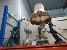 THREE FIGURINES AND TWO CAPODIMONTE BIRD LAMPS to include a Royal Doulton 'Images Carefree' figurine