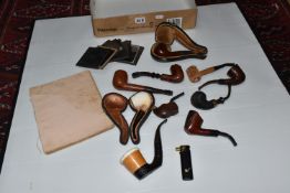 A BOX OF VINTAGE PIPES, GLASS PHOTO NEGATIVES, AND AN EARLY NINETEENTH CENTURY SCRAPBOOK