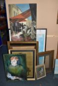 A SMALL QUANTITY OF PICTURES AND PICTURE FRAMES ETC, to include a vintage Picasso print 'Girl and