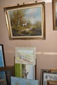 SEVEN 20TH CENTURY OILS AND WATERCOLOURS BY VARIOUS ARTISTS, comprising an indistinctly signed oil