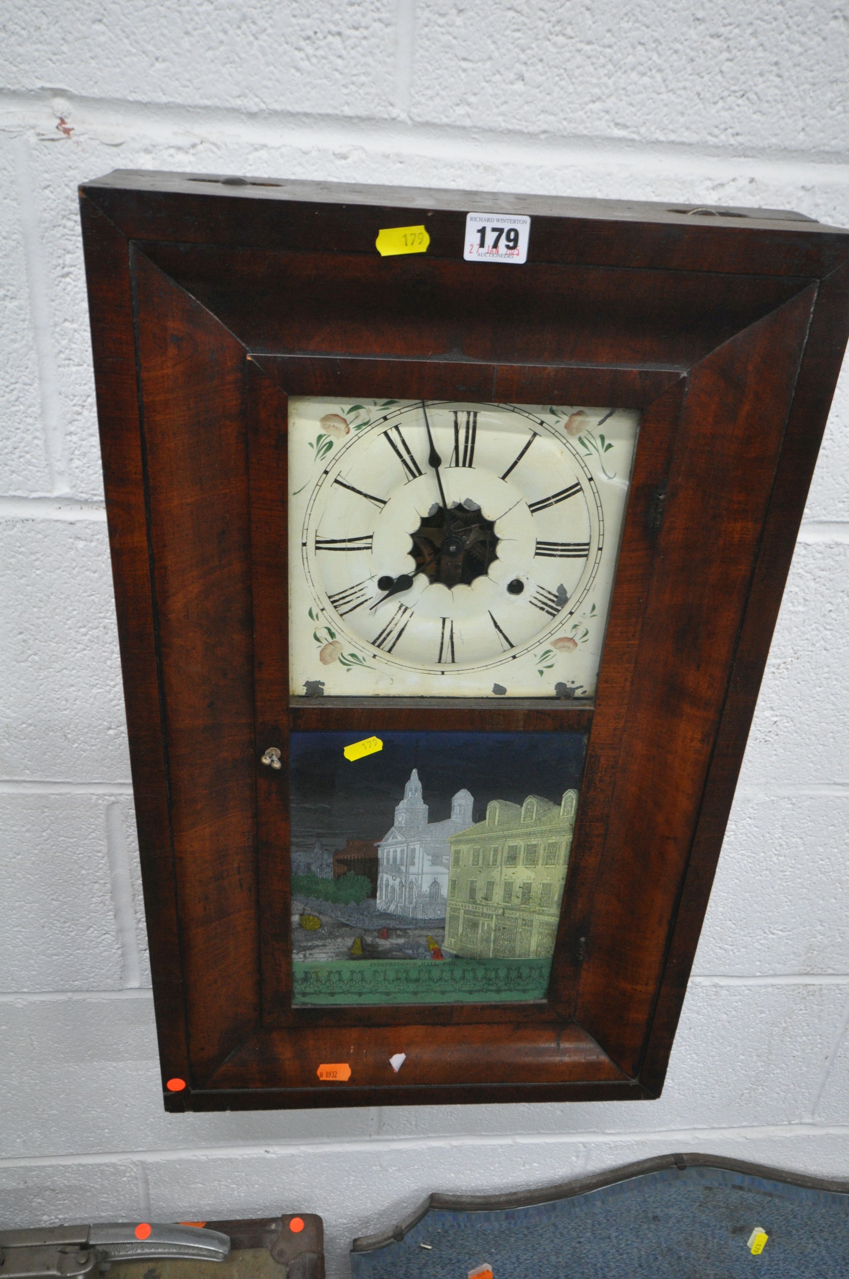 A VINTAGE TRAVELLING TRUNK, width 91cm x depth 51cm x height 33cm, two wall clocks, a guillotine, - Image 2 of 6