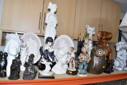 A LARGE QUANTITY OF LARGE DECORATIVE ITEMS to include three Capodimonte figures comprising 'A Boy