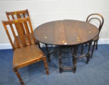 A GEORGIAN OAK OVAL GATE LEG TABLE, open width 104cm x closed width 39cm x depth 82cm x height 73cm,