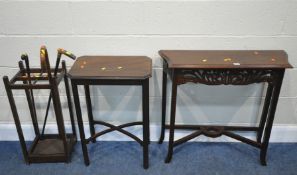A MAHOGANY SIDE TABLE, with pierced fretwork apron, width 82cm x depth 26cm, an occasional table,