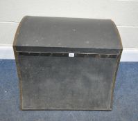 A 20TH CENTURY TRAVELLING TRUNK, with a domed lid, twin metal handles, and a shaped front, width