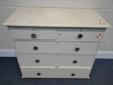 A 19TH CENTURY PAINTED PINE CHEST OF TWO SHORT OVER THREE LONG DRAWERS, width 99cm x depth 45cm x