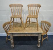 A 19TH CENTURY PINE FARMHOUSE STYLE TABLE, with a single drawer to one end, raised on turned legs,