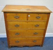 A 19TH CENTURY SATINWOOD CHEST OF TWO SHORT OVER THREE LONG DRAWERS, width 108cm x depth 50cm x