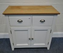 A MODERN SIDEBOARD, fitted with two drawers, over double cupboard doors, width 80cm x depth 60cm x