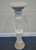 AN ALABASTER CYLINDRICAL PLANT STAND, with a detachable square top, height 104cm, condition