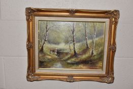 PAUL J. ATTFIELD (BRITISH 1950) A NOSTALGIC RIVER LANDSCAPE, two young female figures wearing