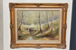 PAUL J. ATTFIELD (BRITISH 1950) A NOSTALGIC RIVER LANDSCAPE, two young female figures wearing