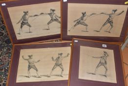 AFTER JAMES GWYN, FOUR ENGRAVING PRINTS OF FENCING POSITIONS, originally produced for Domenico